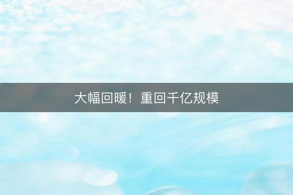 大幅回暖！重回千亿规模