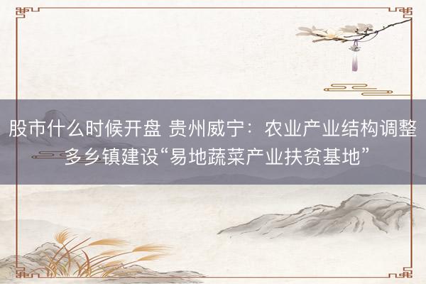 股市什么时候开盘 贵州威宁：农业产业结构调整 多乡镇建设“易地蔬菜产业扶贫基地”