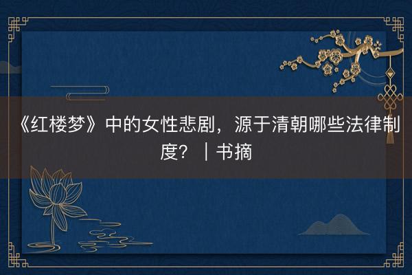 《红楼梦》中的女性悲剧,源于清朝哪些法律制度?|书摘