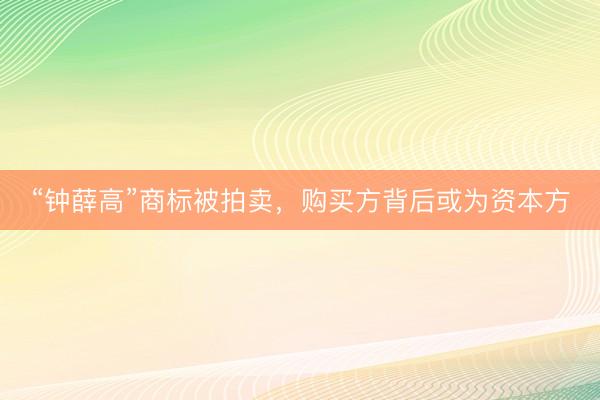 “钟薛高”商标被拍卖，购买方背后或为资本方