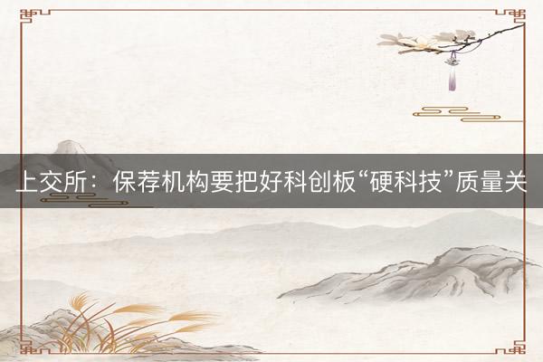 上交所：保荐机构要把好科创板“硬科技”质量关
