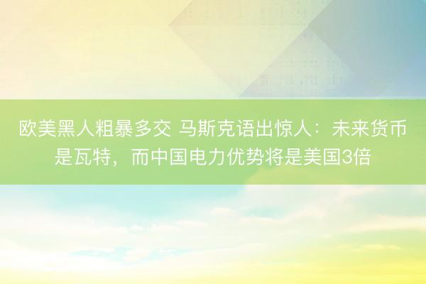 欧美黑人粗暴多交 马斯克语出惊人：未来货币是瓦特，而中国电力优势将是美国3倍