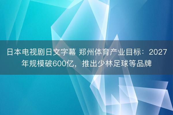 日本电视剧日文字幕 郑州体育产业目标：2027年规模破600亿，推出少林足球等品牌