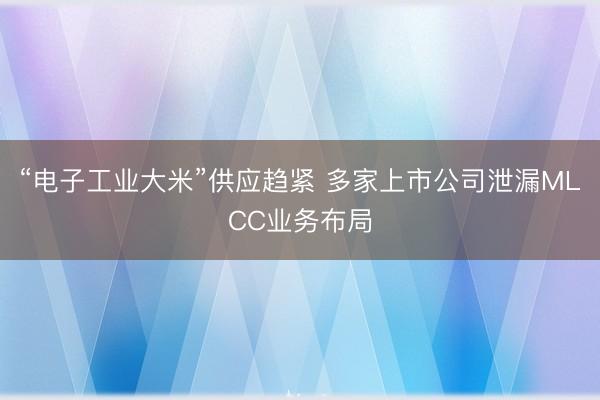 “电子工业大米”供应趋紧 多家上市公司泄漏MLCC业务布局