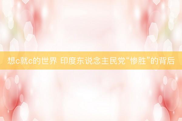 想c就c的世界 印度东说念主民党“惨胜”的背后