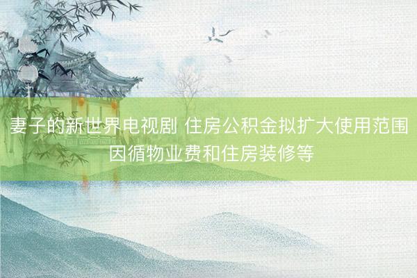 妻子的新世界电视剧 住房公积金拟扩大使用范围 因循物业费和住房装修等