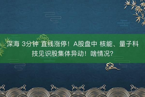 深海 3分钟 直线涨停!A股盘中 核能、量子科技见识股集体异动!啥情况?